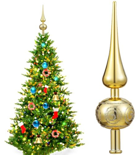 HONGECB - Punta per albero di Natale in pizzo dorato, decorazione per albero di Natale, in pizzo dorato, punta di albero di Natale, in vetro dorato opaco