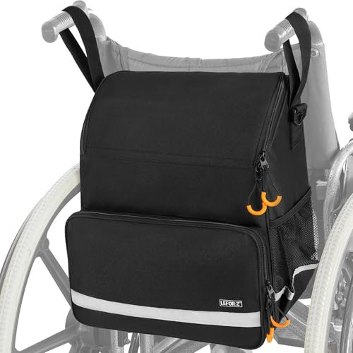 LEFOR·Z Wheelchair Bags for Back of Chair,Wheelchair Backpack,Wheelchair Accessories Pouch Storage Bag with Thermal Insulation Pocket for Adults & Senior,Black(Bag Only)