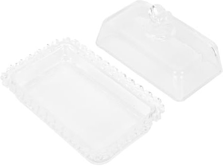 ABOOFAN Glass Cake Storage Tray Lid Set Rectangular Butter Dish Dessert Food Container Dustproof Cake Serving Plate for Home and Party