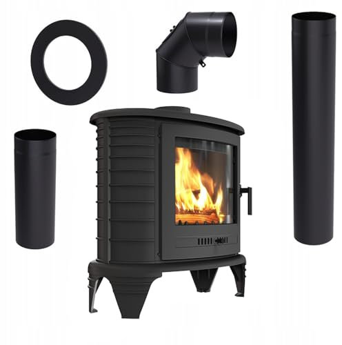 KRATKI Stufa a legna in ghisa KOZA K8 9kW Ø130mm con set di collegamento | Gamma di potenza 5-11kW | Stufa economica ECODESIGN | Stufe Retro Vintage | Stufe Svedesi | Scandinave | Classe energetica A