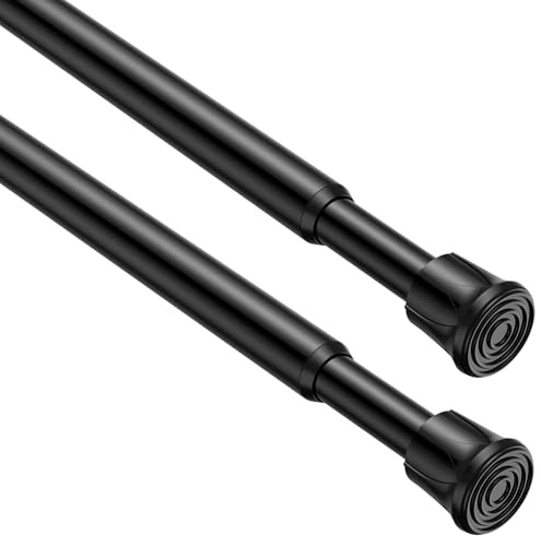 ZipGlo 2Stück Gardinenstange Ohne Bohren Schwarz 40-70cm Ø13mm Klemmstange | Verstellbare Teleskopstange zum Klemmen Vorhangstange ohne Bohren für Klein Gardinen Fenster, Badezimmer,Kleiderschrank Küche