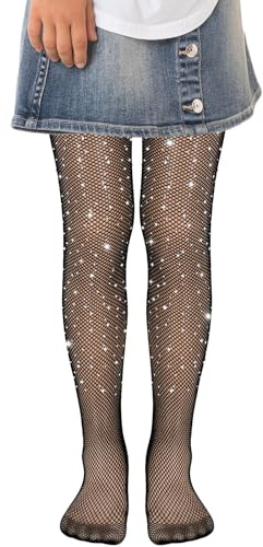 GTYARYUA Medias Rejilla Niña, Medias de Red para Niñas, Brillante Rhinestone Pantimedias, Medias Red Niña, Medias para Nniñas Baile Fiesta de Carnaval (negro)