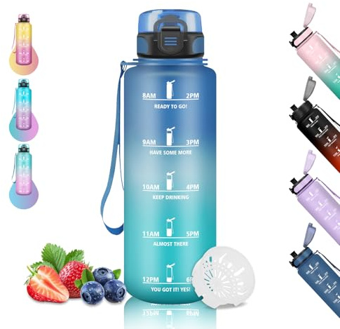 Trinkflasche 1,5 Liter - Auslaufsicher, Kohlensäuregeeignet, leicht reinigbar - Wasserflasche für Fahrrad, Schule, Camping, Wandern, Running, Blau-Grün