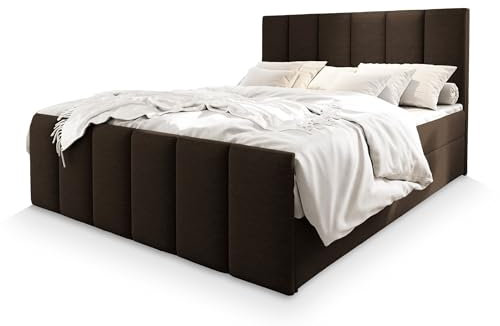 Masseno Boxspringbett LAGO 140x200 cm Komplett-Set mit Matratze und Topper, Polsterbett mit Zwei Bettkästen -Braun, SAWANA 16