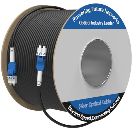 200M/656FT LC to LC Armored Outdoor Fiber Optic Cable, Single Mode Duplex 9/125μm SMF Fiber Patch Cord, OS1/OS2 Compatible, Black LSZH Jacket, Uniboot Jumper for FTTH, Data Center, Long-Distance Use