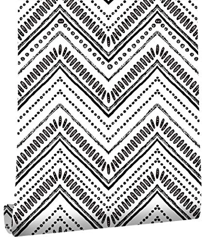 Selbstklebende Tapete Schwarz Weiß, 44.5 x 500cm Modern Geometrisch Fischgrat Möbelfolie für Wohnzimmer, Schlafzimmer, Küche
