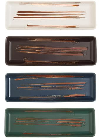 Bafnsiji Juego de 4 Fuentes rectangulares para Servir, Juego de Platos de Sushi, Fuentes de cerámica para Servir, Platos rectangulares y bandejas de Galletas, Platos de Porcelana para Sushi