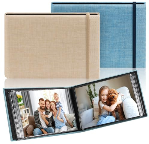 2 Álbumes de Fotos de Lino para 200 10x15cm Fotos, pequeño álbum de fotos portátil, Álbumes de Recortes Pequeño, para Familiares/Bebé/Boda/San Valentín