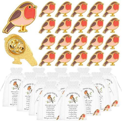 30 Set Robin Gifts Memorial Pins Bulk Robin Lapel Pin Badge Brooch Sympathy Remembrance Memorial Gifts for Loss Loved Ones, Funeral Favor with Prayer Cards and Organza Bags (30)