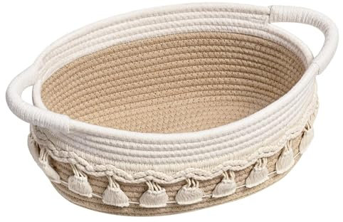 Aufbewahrungskorb, Korb für Spielzeug, Wäschekorb Geflochten aus Baumwolle mit Griffen, Vielseitiger Aufbewahrungskorb für Wohnzimmer und Schlafzimmer(9.5in) (weiß)