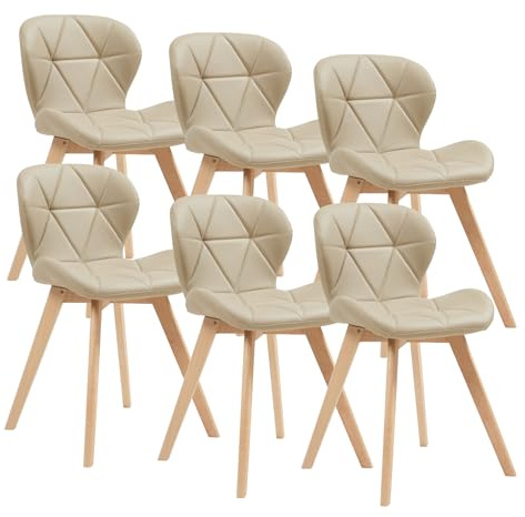 [en.casa] Esszimmerstuhl Älmhult 6-er Set 78x47x52 cm Kunstleder Buche Stühle Wohnzimmerstuhl Küchenstuhl Beige