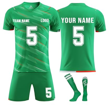 Generisch Personalise Herren Fußball Trikot Football Spieltrikot Individuelles Name Nummer Logo Fußballtrikot Jersey Shorts Socken 3 Teilig Set Atmungsaktiv Trainingsanzug Schnelltrocknend Sportanzug