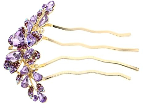 Healeved Haarschmuck Mit Strasssteinen Eleganter Vierzahniger Haarkamm in Violett Für Damen Und Mädchen Für Hochzeiten Und Besondere Anlässe