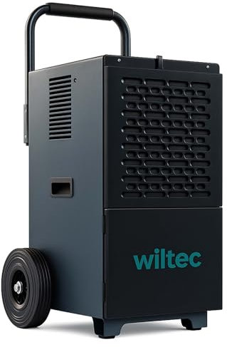 Wiltec Deshumidificador industrial de hasta 50 l/día, 650 W con temporizador de 24 horas, depósito de 7 l secador de obras para habitaciones y edificios nuevos de entre 60-130 m²