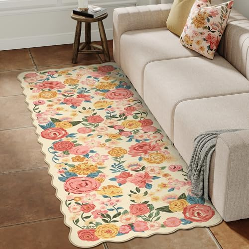 HUGEAR Modern Löparmattor Beige 60x180cm Blommönster Kökslöpare