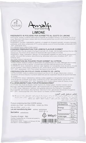 Almar Preparato in Polvere per Sorbetto al Limone, Senza Glutine e Senza Lattosio, Sorbetto al Limone Naturale, Pronto all’Uso, Confezione in Busta da 990 g (4 Buste)