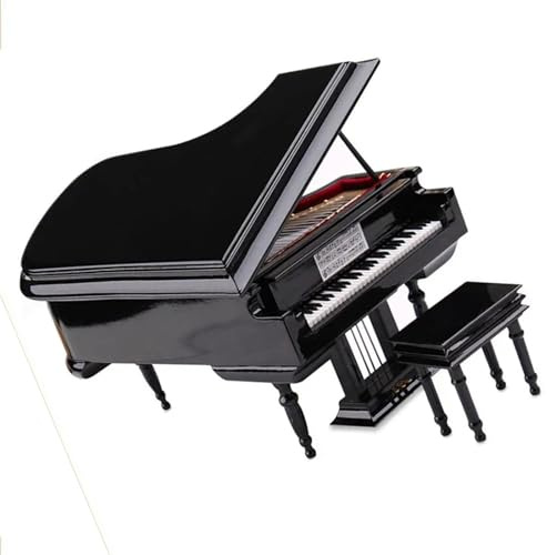 Modèle de piano à queue miniature avec banc – Décoration noire pour bureau, bibliothèque, scène de bricolage, compatible avec maison de poupée et salle de musique (14 x 11 x 9 cm)