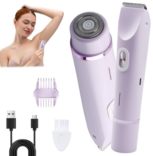 WIYETY Maquinilla de afeitar eléctrica para mujer, 2 en 1: afeitadora íntima de doble cabeza para mujer, recortadora de bikini, resistente al agua, en húmedo y en seco, para cara, cuerpo, pierna