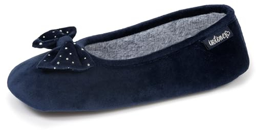 Isotoner Chaussons extra-light pantoufles Ballerines femme microvelours, semelle antidérapante, 35/36 EU, marine