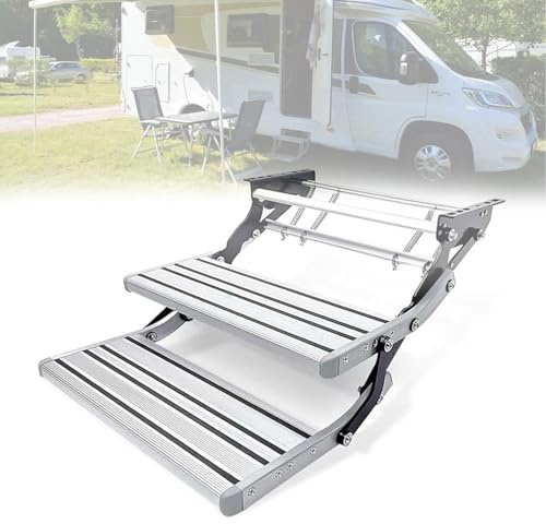LSHFYV Wohnmobiltreppe, Faltbare, herunterklappbare manuelle elektrische Treppe, Wohnmobil-Tritthocker, Wohnmobil-Einstiegstreppe, 200 kg Tragkraft, eloxiert, mit LED-Licht 2-Step-Manualwithoutlight