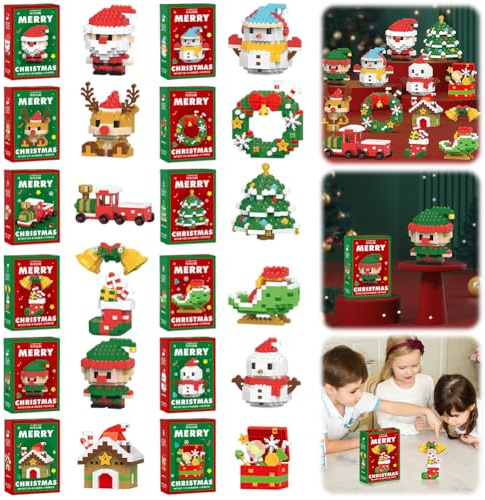 Santa Claus Christmas Building Blocks Set, 12PCS Mini Holiday Figures – DIY Xmas Tree Decor, Santa, Snowman, Reindeer, Stocking Stuffers, for Kids Boys Girls, (STYLE-SET)