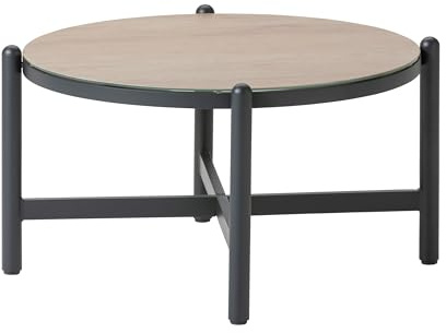 Dehner Lounge-Tisch St-Etienne, Beistelltisch, Ø 78 cm, Höhe 46 cm, Aluminium/Glas, dunkelgrau/beige