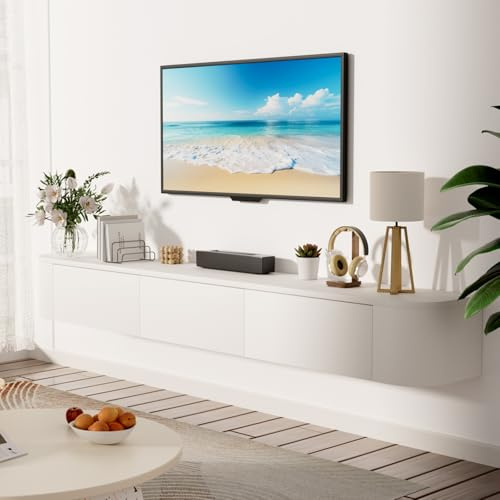 JMGJOY 160CM Schwebender TV-Schrank, TV Board Hängend, Fernsehtisch, Lowboard, TV-Mediakonsolle, TV-Regale, Modern mit Großem Stauraum für Wohnzimmer, Unterhaltungsraum, Schlafzimmer(Weiß)