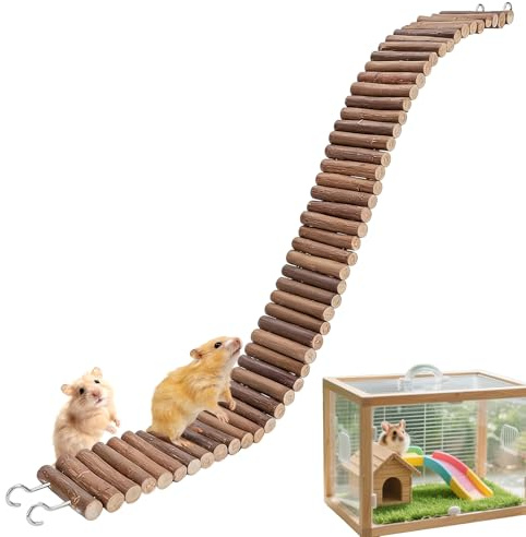 Trappa för Hamsterbur och Gnagare - Trästaket för Smådjur att Gnaga på | Hamsterbro i trä - Chinchilla, Reptil, Ökenråtta, Jordekorre, Sockerglidare