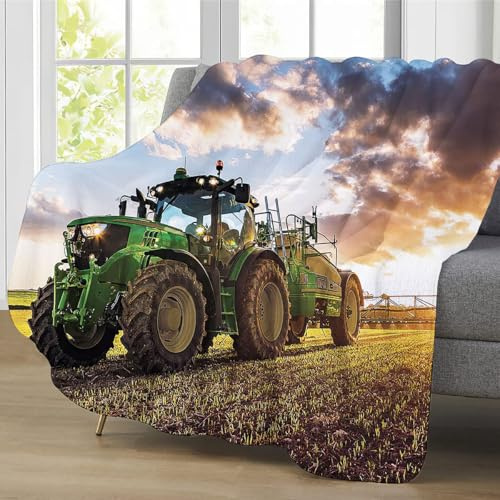 LXTOPN Traktor Decke, Farm Theme Flanelldecke, Für Kinder Jungen Erwachsene, Weiche Warme 130x150cm (Cloud-Traktor, 130×150cm)