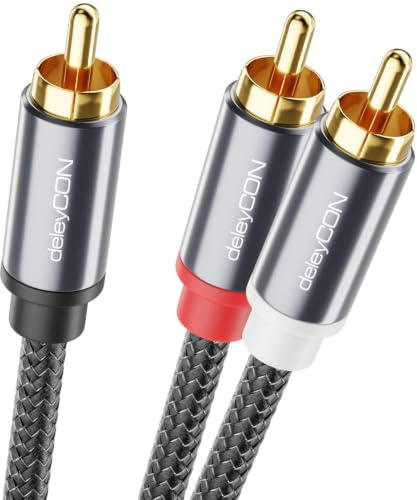 deleyCON 7,5m RCA-Kabel Subwoofer Ljudkabel Nylonkabel RCA-Kontakt Mono till Stereo OFC-Koppar Dubbelskärmat Guldpläterat Koaxialkabel för HiFi-Receiver Mixerbord DJ Högtalare Hemmabio Svart