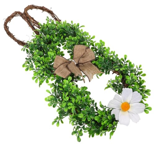 Toyvian Corona de Pascua en Forma de Conejito para Puerta Principal, Decoración de Primavera Tejido y Ratán Verde, Uso Versátil y Duradero para Hogar