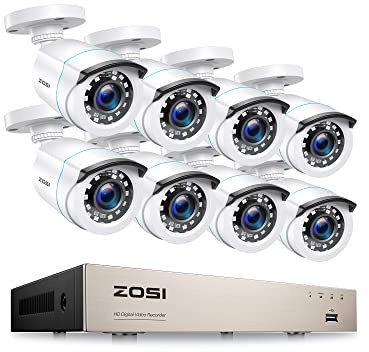 ZOSI 8CH Full HD 1080P Außen Überwachungskamera Set H.265+HDMI DVR Recorder | mit 8 Video Bullet Überwachungskameras ohne Festplatte, 24M Nachtsicht IP66