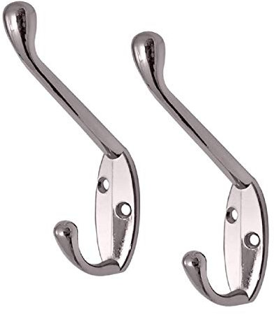 H-Smart 4 x Polished Chrome Metal Double Hat & Coat Hooks, Door & Wall Robe Dress Hangers, Screw-in Modern Wall Mounted Heavy Duty Hooks for Bathroom Bedrooms
