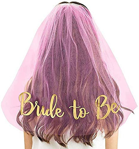 GadgetcKing Pink Veil Comb White With Gold Bride to Be Hen Night Wedding Party Accessories Do Bachelorette Bridal Decoration Prop Dress Up