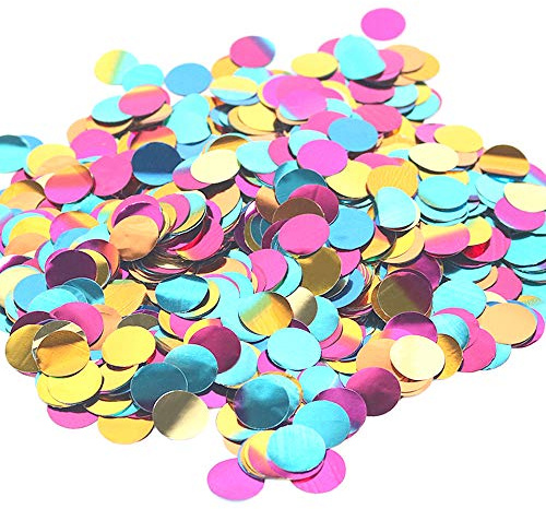 Ceqiny 25 mm Mehrfarbige Runde Pailletten Konfetti Sequins Tissue Papier Punkte Zum Gefüllte Luftballons 1 Zoll Seidenpapier Foil Konfetti Metallic Confetti für Party Dekoration, 1.4 oz