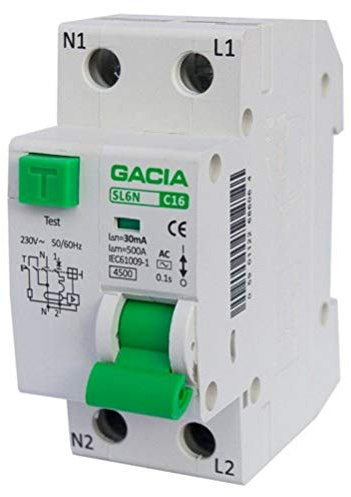 Differential mit Überstromelement - RCD - Differentialsicherung - SL6N - B25-1 Phase - 1P+N - 30mA - Typ AC - Schützt vor Stromschlag