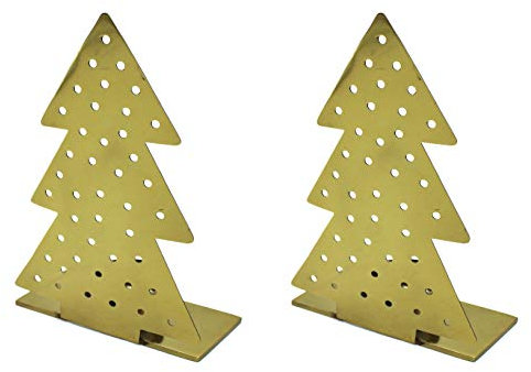 DARO DEKO Metall Tannenbaum Teelicht-Halter Gold 10 x 15cm 2 Stück