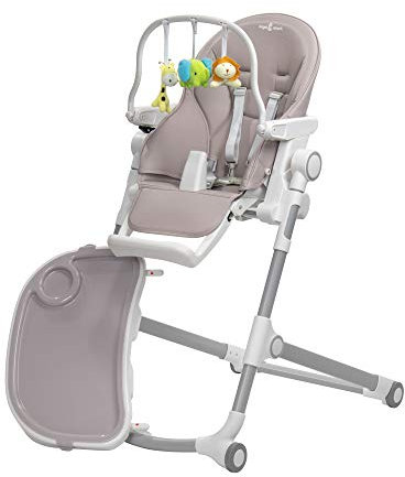 Engel & Storch Baby Hochstuhl HUGO Kinderhochstuhl Babystuhl mitwachsender Hochstuhl Verstellbar und Klappbar, Abnehmbares Tablett und inklusive Spielebogen - in der Farbe Grau