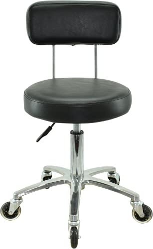 VAKON SALON - Premium Rollhocker mit Lehne höhenverstellbar von 50 bis 65 cm - Rundsitz- Drehhocker Arbeitshocker Praxishocker