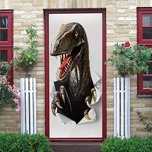 LuSeven fototapeten Cartoon wilde Dinosauriermalerei 40x120cm Türtapete Fototapete 3D Effekt, Deko Türposter, Abnehmbar wasserdichte Wandtapete, für Küche Wohnzimmer Bad Wand Deko