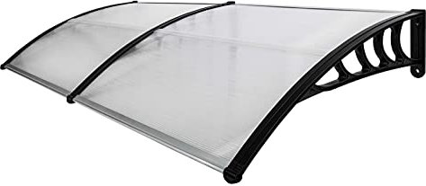 Auvent de Porte d'entrée, Contre Pluie Neige UV, Porte Toit Marquise Abri Protection en Polycarbonate (200x100x25 cm, Noir)