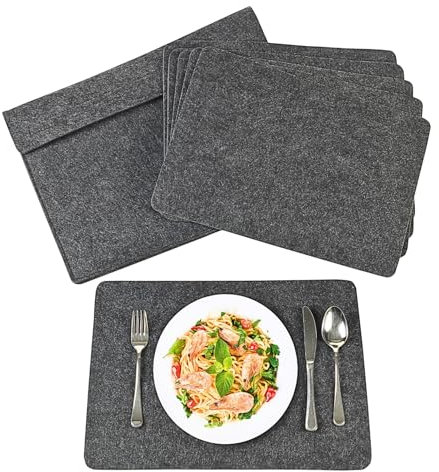 Exklusives 6er Set Platzsets aus Filz in edlem Dunkelgrau - 6er Tischsets, Platzdeckchen, Essenunterlagen, Malunterlagen, Bastelunterlagen u.v.m. in passender Filztasche mit Klettverschluss