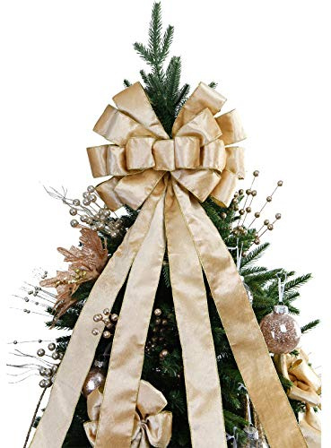 BUVANE Christmas Tree Topper,48x13 Inches Velvet Toppers Bow,Large Decorative Bows for Christmas Decoration (Champagne)