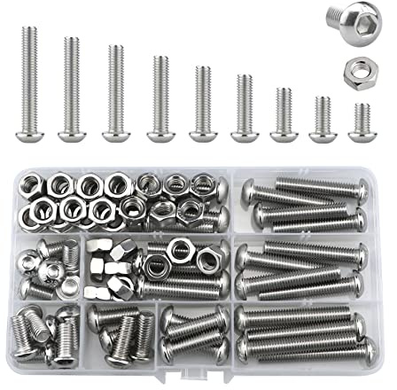 Bolts And Nuts Set,M8 Hex Head Stainless Steel Machine Screws Kit | Round Head Hexagon Socket Bolts Assortment(12/16/20/25/30/35/40/45/50mm) (M8,Silver)