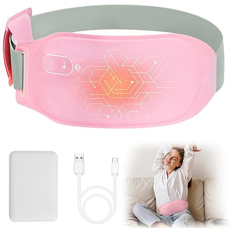 Perioden Wärmegürtel, Nalezuns Tragbares Heizgürtel Wärmegürtel mit 3-Wärmestufen, USB Wiederaufladbar Waschbar Elektrisches Heizkissen zur Schmerzlinderung während der Rücken, unterleib/Magen（Rosa）