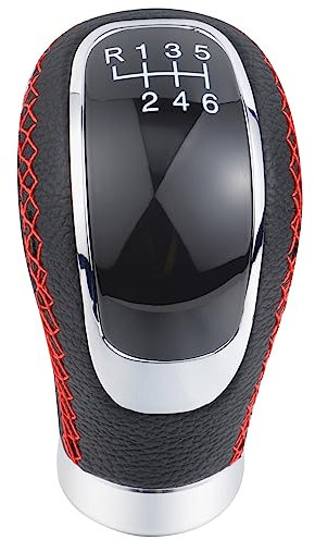 Padaodao 6 Speed Gear Knob Leather Shifter Head Lever Stick Shift Car Grip Handle for Most Automatic Manual Vehicles SUV Trucks, Red