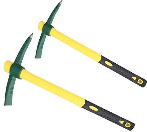 JANNO 2PCS 18Inch Pick Axe, Steel Forged Mattock Hoe, Premium Garden Pick with Fiberglass Handle Hoe Garden Tool for Digging, Flower Beds, Weeding, Gardening Loosening Soil, Digging, Camping