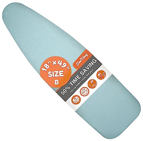 SUNKLOOF Extra Wide Ironing Board Cover and Pad,18X49 Reflective Silicone Ironing Board Cover, Resist Scorching and Staining,4 Fasteners, Elastic Edges, Protective Scorch Mesh Cloth,18X49in Blue