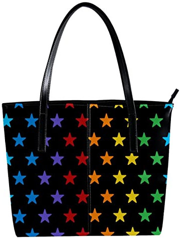 Schultertasche, leicht, lässig, Schultasche, Lehrertasche, Handtasche, Geldbörse, buntes Sternenmuster mit schwarzem Hintergrund, Mehrfarbig