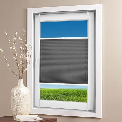 Faltrollos Für Fenster 100 x 130 cm Einfache Montage, Pflegeleicht Jalousien Fenster Für Innen Inkl. Aller Montage-Teile für Fenster & Tür, Dunkelgrau